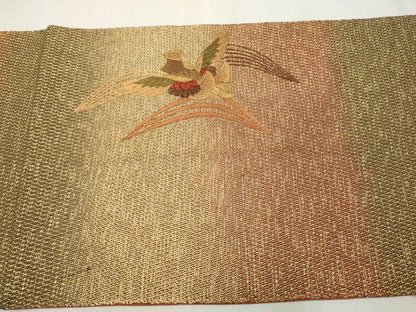 平和屋着物●ひなや工房 くむ・あむ・おる 伊豆蔵明彦 太鼓柄袋帯 総刺繍 流水飛鳥文 金糸 正絹 逸品 CAAT0858hy