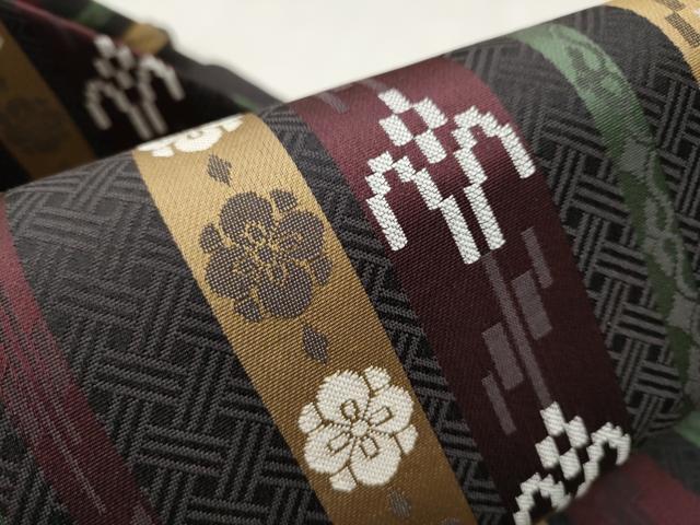 平和屋着物●九寸名古屋帯 琉球絣文様 正絹 逸品 CAAT0890hy