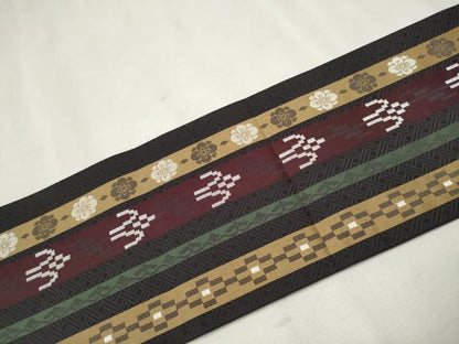 平和屋着物●九寸名古屋帯 琉球絣文様 正絹 逸品 CAAT0890hy