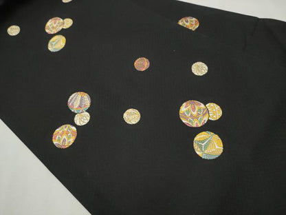 平和屋着物●九寸名古屋帯　唐織　花毬文　黒地　正絹　逸品　CAAT0896hy