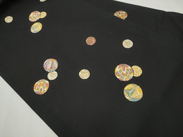 平和屋着物●九寸名古屋帯　唐織　花毬文　黒地　正絹　逸品　CAAT0896hy