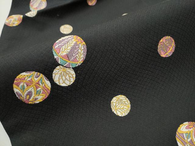 平和屋着物●九寸名古屋帯　唐織　花毬文　黒地　正絹　逸品　CAAT0896hy
