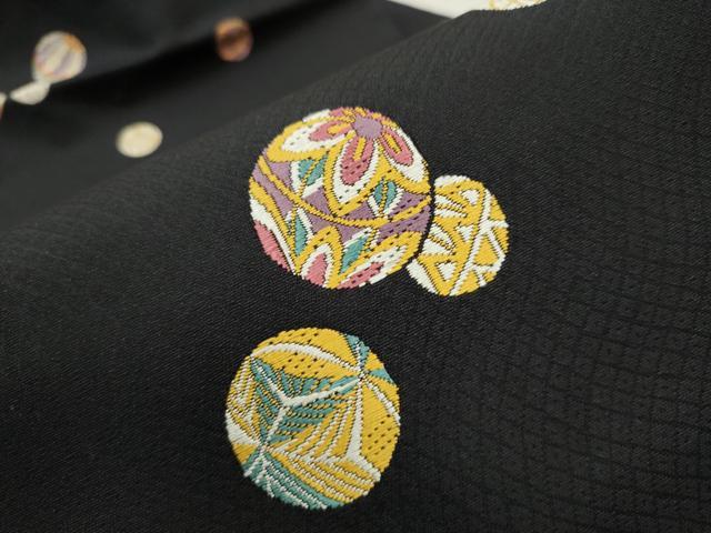 平和屋着物●九寸名古屋帯　唐織　花毬文　黒地　正絹　逸品　CAAT0896hy