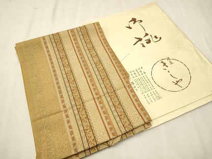 平和屋着物●銀座きしや 本場筑前博多織 八寸名古屋帯 草花間道 たとう紙付き 正絹 逸品 CAAT0900hy
