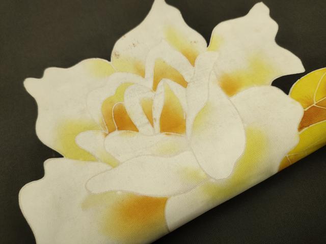 平和屋着物●塩瀬 九寸名古屋帯 椿 黒地 正絹 逸品 CAAT0902hy
