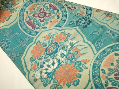 平和屋着物●アンティーク　大正ロマン　九寸名古屋帯　唐織　絵皿花文　正絹　逸品　CAAT0916hy