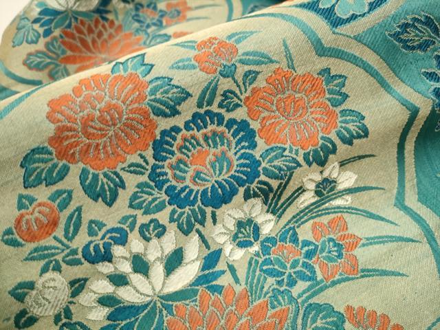平和屋着物●アンティーク　大正ロマン　九寸名古屋帯　唐織　絵皿花文　正絹　逸品　CAAT0916hy