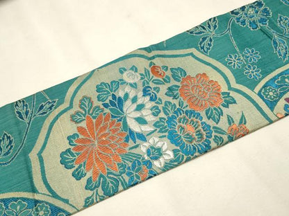 平和屋着物●アンティーク　大正ロマン　九寸名古屋帯　唐織　絵皿花文　正絹　逸品　CAAT0916hy
