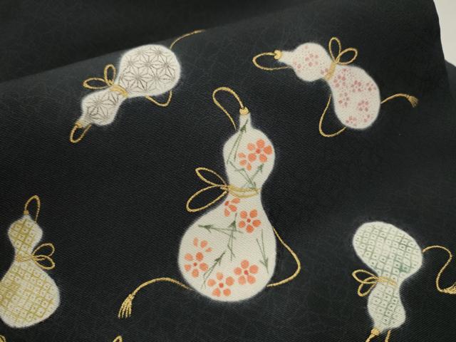 平和屋着物●九寸名古屋帯 作家物 瓢箪花文 黒地 金彩 正絹 逸品 CAAT0920hy