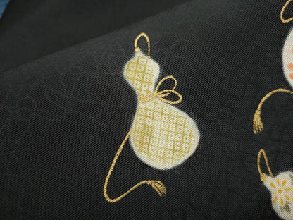 平和屋着物●九寸名古屋帯 作家物 瓢箪花文 黒地 金彩 正絹 逸品 CAAT0920hy