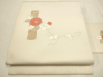 平和屋着物●塩瀬 九寸名古屋帯 花唐草文 金彩 正絹 逸品 CAAT0929hy