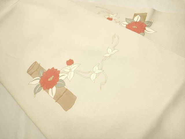 平和屋着物●塩瀬 九寸名古屋帯 花唐草文 金彩 正絹 逸品 CAAT0929hy