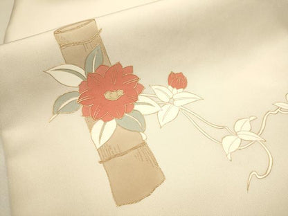 平和屋着物●塩瀬 九寸名古屋帯 花唐草文 金彩 正絹 逸品 CAAT0929hy