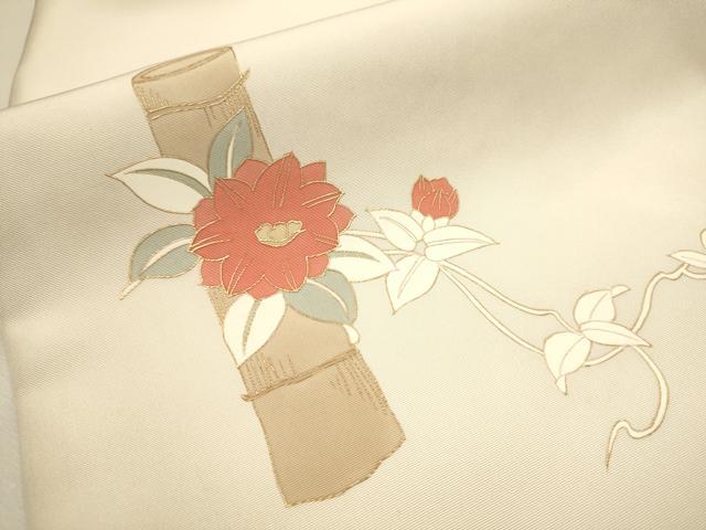 平和屋着物●塩瀬 九寸名古屋帯 花唐草文 金彩 正絹 逸品 CAAT0929hy
