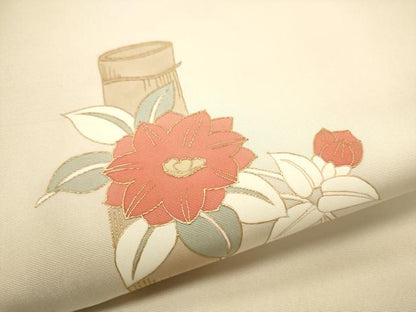 平和屋着物●塩瀬 九寸名古屋帯 花唐草文 金彩 正絹 逸品 CAAT0929hy