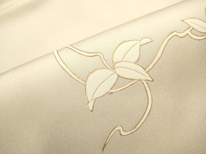 平和屋着物●塩瀬 九寸名古屋帯 花唐草文 金彩 正絹 逸品 CAAT0929hy