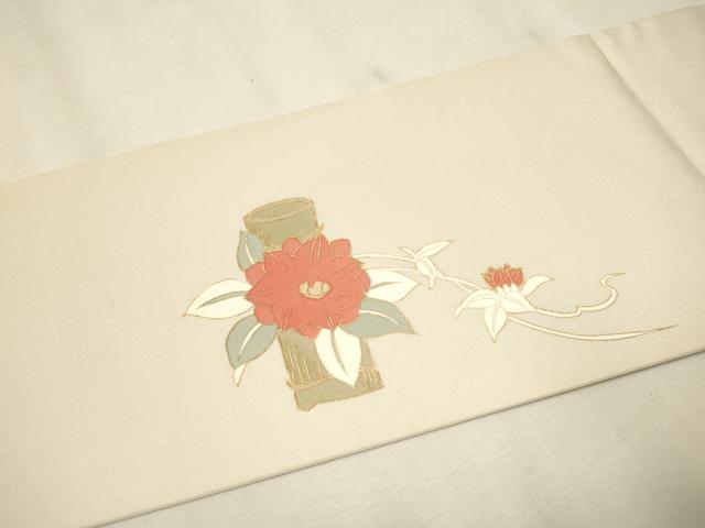 平和屋着物●塩瀬 九寸名古屋帯 花唐草文 金彩 正絹 逸品 CAAT0929hy