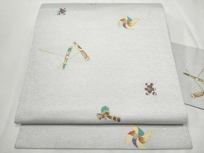 平和屋着物●九寸名古屋帯 唐織 玩具文 金糸 正絹 逸品 CAAT0943hy