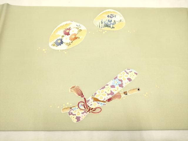 平和屋着物●塩瀬　九寸開き名古屋帯　作家物　手描き　人物文　金彩　正絹　逸品　CAAT0946hy