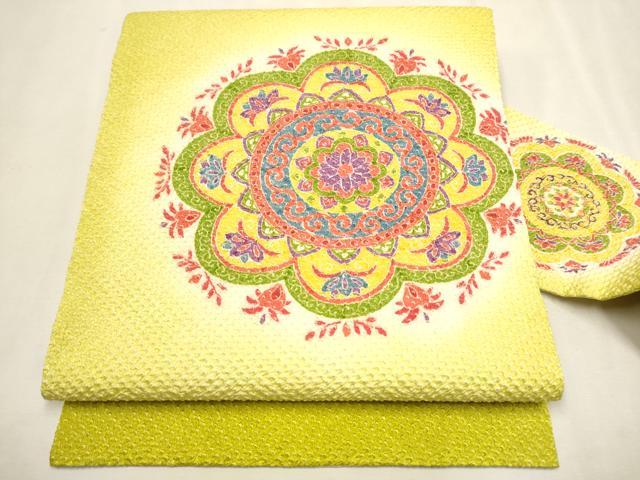 平和屋着物●名門 藤娘きぬたや・総絞り 九寸名古屋帯 花唐草文 正絹 逸品 CAAT0951hy