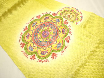 平和屋着物●名門 藤娘きぬたや・総絞り 九寸名古屋帯 花唐草文 正絹 逸品 CAAT0951hy
