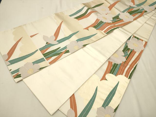 平和屋着物●世界的人形師 辻村寿三郎 ジュサブロー 六通柄袋帯 草花文 金糸 正絹 逸品 CAAT0971hy