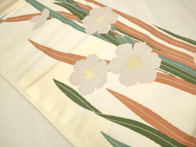 平和屋着物●世界的人形師 辻村寿三郎 ジュサブロー 六通柄袋帯 草花文 金糸 正絹 逸品 CAAT0971hy