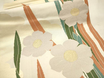 平和屋着物●世界的人形師 辻村寿三郎 ジュサブロー 六通柄袋帯 草花文 金糸 正絹 逸品 CAAT0971hy