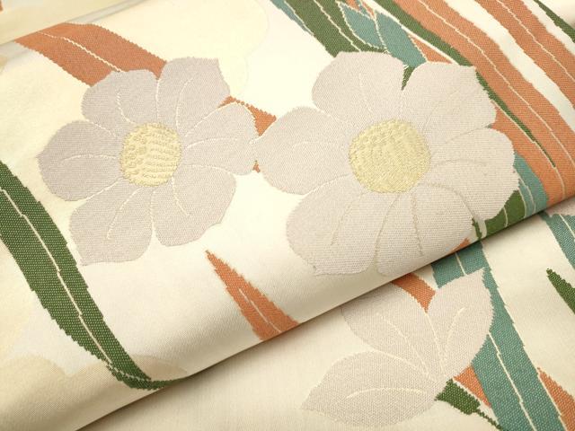平和屋着物●世界的人形師 辻村寿三郎 ジュサブロー 六通柄袋帯 草花文 金糸 正絹 逸品 CAAT0971hy
