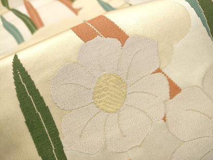 平和屋着物●世界的人形師 辻村寿三郎 ジュサブロー 六通柄袋帯 草花文 金糸 正絹 逸品 CAAT0971hy