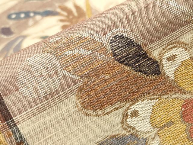 平和屋着物●六通柄袋帯 紬地 草花文 金銀糸 正絹 逸品 CAAT0972hy