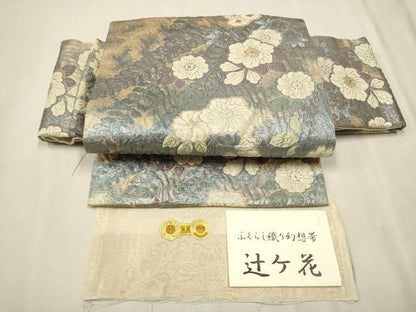 平和屋着物●西陣　佐々木染織謹製　ワンタッチつけ帯　辻が花　ふくらし織　幻想　金糸　証紙付き　正絹　逸品　CAAT0977hy