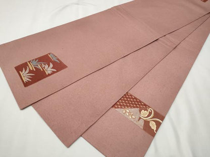 平和屋着物●太鼓柄袋帯 紬地 総刺繍 短冊吉祥文 金糸 正絹 逸品 CAAT1021hy