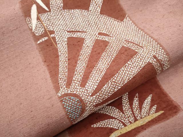 平和屋着物●太鼓柄袋帯 紬地 総刺繍 短冊吉祥文 金糸 正絹 逸品 CAAT1021hy