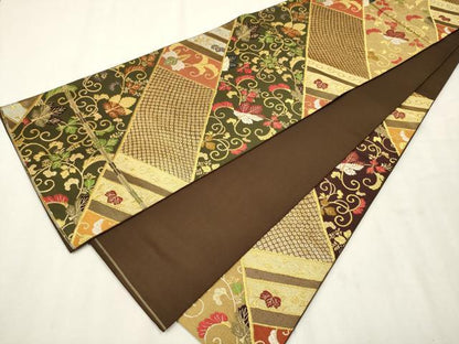 平和屋着物●西陣　紫幸織　六通柄　本袋帯　長崎粧名壷　金糸　正絹　逸品　CAAT1036hy