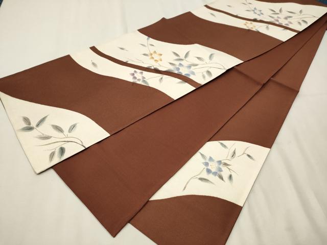 平和屋着物●六通柄袋帯　手描き　枝花文　金彩　正絹　逸品　CAAT1042hy