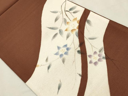 平和屋着物●六通柄袋帯　手描き　枝花文　金彩　正絹　逸品　CAAT1042hy