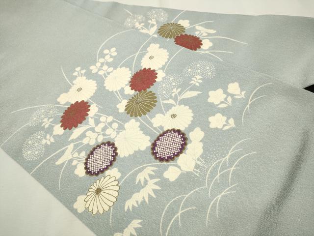 平和屋着物●九寸名古屋帯　草花文　金彩　鬼しぼ縮緬　正絹　逸品　CAAT1051hy