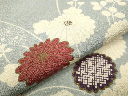 平和屋着物●九寸名古屋帯　草花文　金彩　鬼しぼ縮緬　正絹　逸品　CAAT1051hy