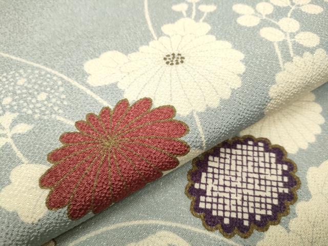 平和屋着物●九寸名古屋帯　草花文　金彩　鬼しぼ縮緬　正絹　逸品　CAAT1051hy