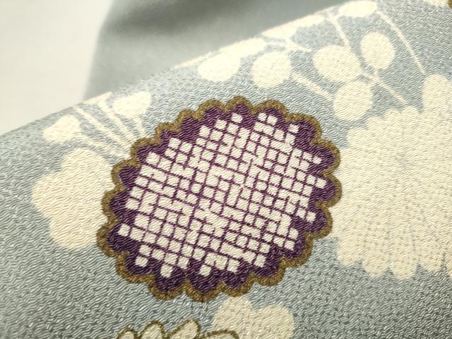 平和屋着物●九寸名古屋帯　草花文　金彩　鬼しぼ縮緬　正絹　逸品　CAAT1051hy