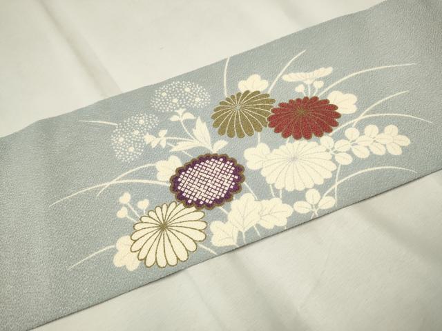 平和屋着物●九寸名古屋帯　草花文　金彩　鬼しぼ縮緬　正絹　逸品　CAAT1051hy