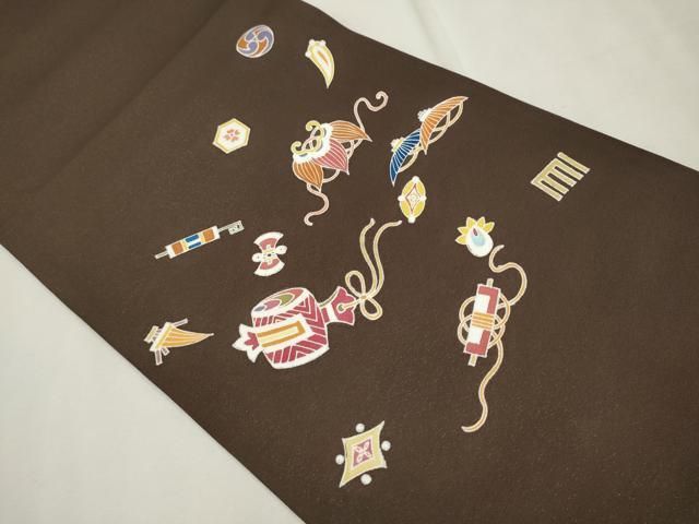 平和屋着物●太鼓柄袋帯　作家物　宝尽くし文　金通し地　正絹　逸品　CAAT1152hy
