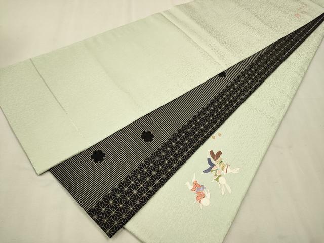 平和屋着物●児島廣和 アトリエ 聖jin苑 太鼓柄袋帯 兎 巾着 宝尽くし文 銀通し地 正絹 逸品 未使用 CAAT1165hy