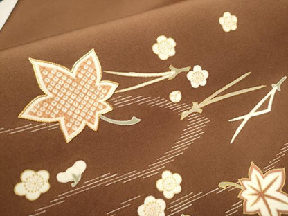 平和屋着物●銀座きしや　塩瀬　九寸名古屋帯　駒刺繍　吹き寄せ舞梅文　金彩　正絹　逸品　CAAT1182hy