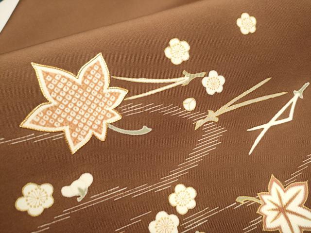 平和屋着物●銀座きしや　塩瀬　九寸名古屋帯　駒刺繍　吹き寄せ舞梅文　金彩　正絹　逸品　CAAT1182hy