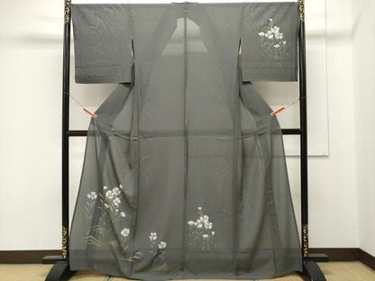 平和屋着物＊夏物 訪問着 絽 草花文 藍墨茶色 正絹 逸品 未使用 CAAT1374ev