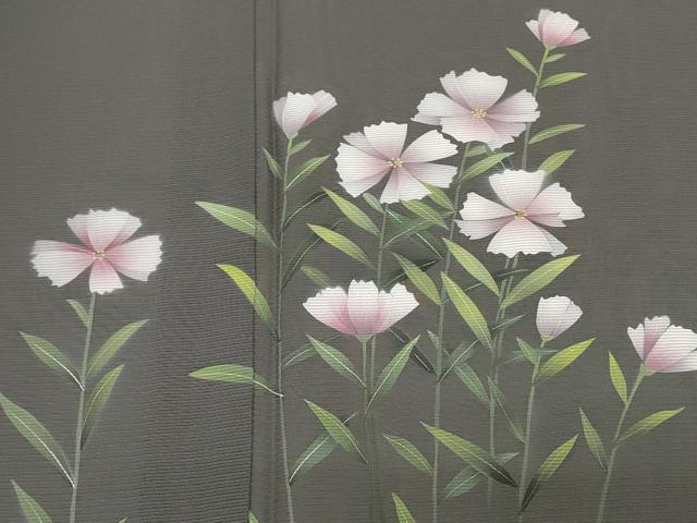 平和屋着物＊夏物 訪問着 絽 草花文 藍墨茶色 正絹 逸品 未使用 CAAT1374ev