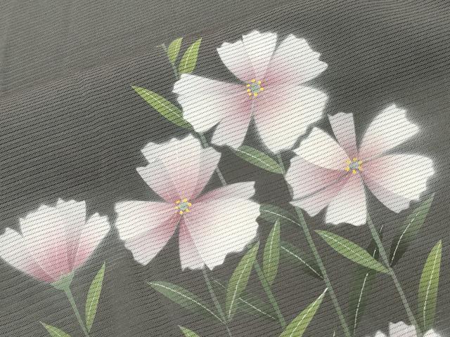 平和屋着物＊夏物 訪問着 絽 草花文 藍墨茶色 正絹 逸品 未使用 CAAT1374ev