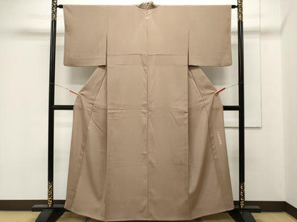 平和屋着物▽上質な色無地 単衣 色無地 作家物 柿渋染 白茶色 正絹 逸品 CAAT1382ev
